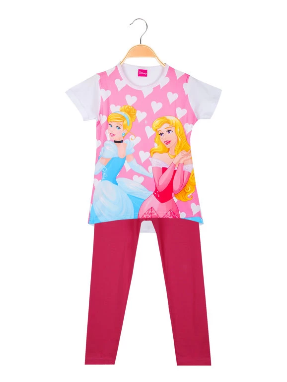 Disney Princess Completo Corto Da Bambina Con Leggings - Bianco