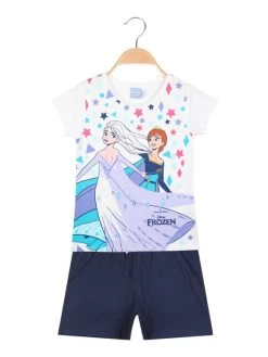 Disney Frozen Completo Corto Da Bambina In Cotone - Bianco