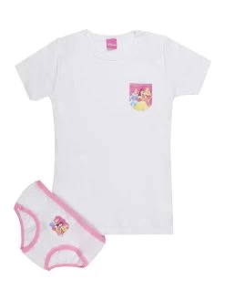 Disney Princess Completo Intimo Da Bambina 2 Pezzi -T-shirt + Slip - Bianco