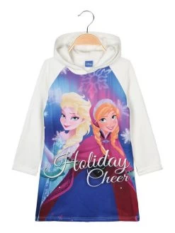Disney Frozen Elsa E Anna Vestito Felpa Lunga Da Bimba In Cotone Felpato - Panna