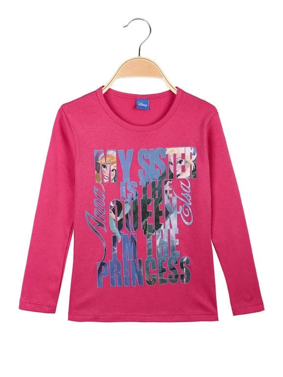 Disney Frozen Maglietta Bimba Anna E Elsa In Caldo Cotone - Fucsia