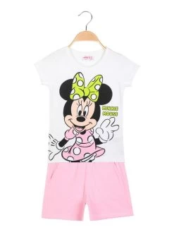 Disney MICKEY And FRIENDS- Completo Corto Da Bambina In Cotone Con Minnie - Bianco