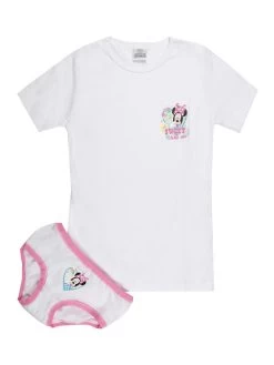 Disney Minnie Completo Intimo Da Bambina 2 Pezzi - T-shirt + Slip - Bianco