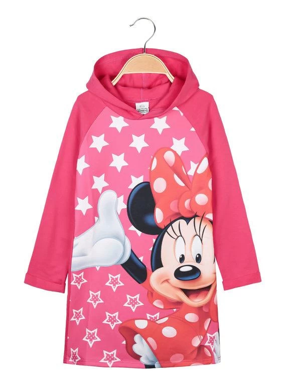 Disney Minnie Felpa Vestito Lunga Da Bambina In Cotone Felpato - Fucsia