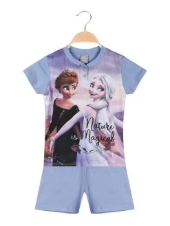 Disney Frozen Pigiama Corto Bambina Anna E Elsa - Azzurro