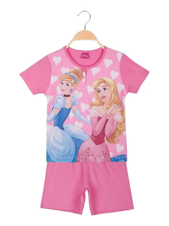 Disney Princess Pigiama Corto Da Bambina In Cotone - Rosa