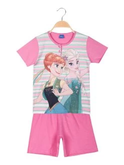 Disney Frozen Pigiama Corto Da Bimba In Cotone - Rosa