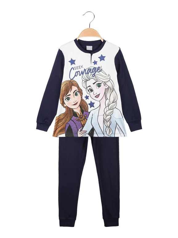 Disney Frozen Pigiama Lungo Da Bambina In Caldo Cotone - Blu Scuro