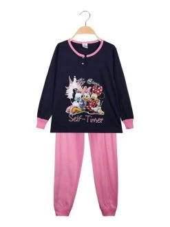 Disney Pigiama Lungo In Cotone Minnie E Paperina - Blu Scuro