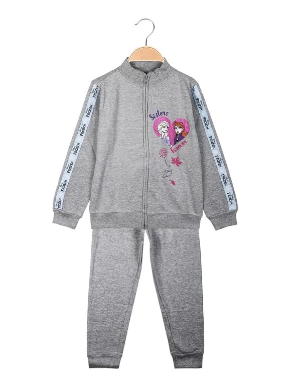 Disney Frozen Tuta Da Bambina 2 Pezzi Con Zip - Grigio Chiaro